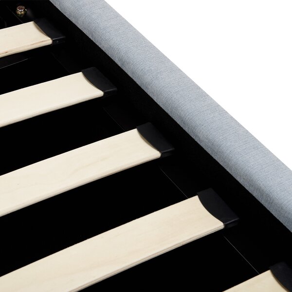 Posteľ s úložným priestorom svetlomodrá čalúnená ženilka 180 x 200 cm zaoblené čelo minimalistický retro dizajn spálňa