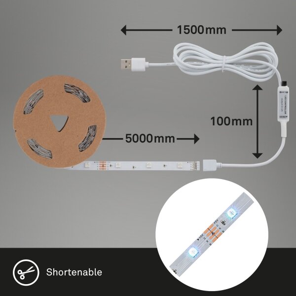 Brilo - LED RGB Stmievateľný pásik 6,6m LED/6W/USB + DO