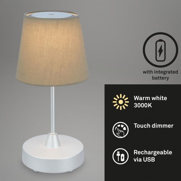 Brilo - LED Stmievateľná nabíjacia stolná lampa LED/3W/5V IP44 strieborná/béžová