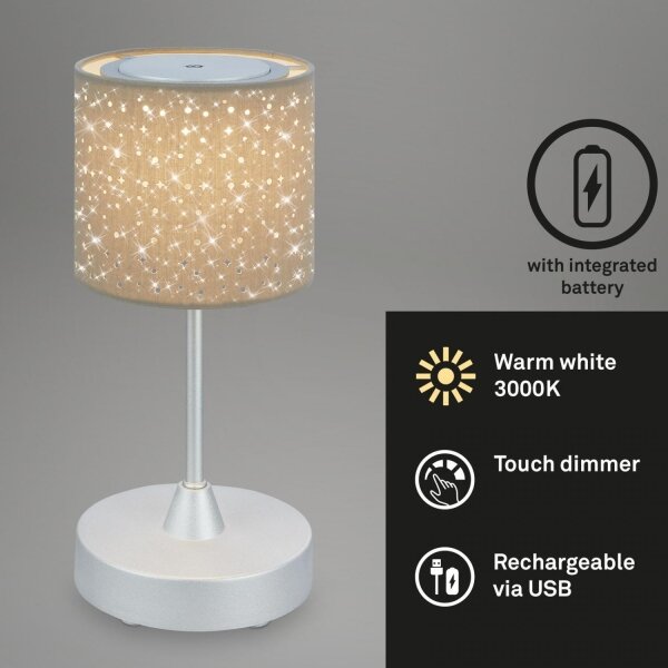 Brilo - LED stmievateľná nabíjacia stolná lampa LOLE LED/3W/5V IP44 strieborná