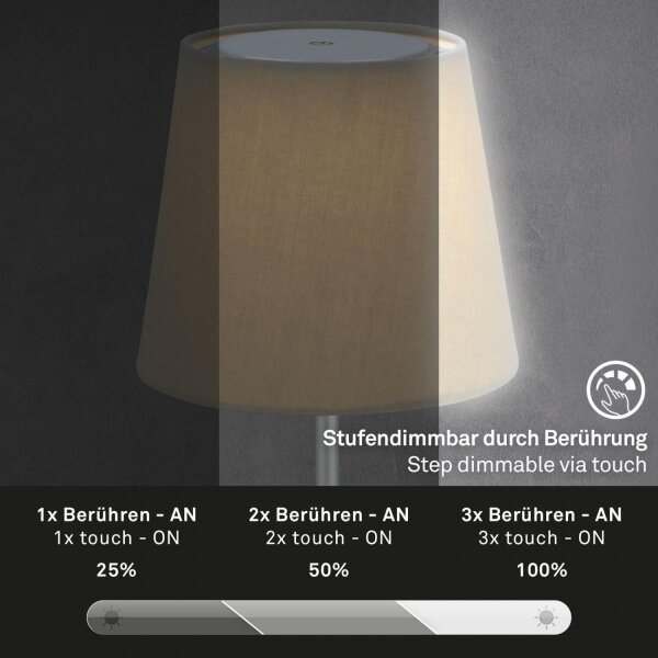 Brilo - LED Stmievateľná nabíjacia stolná lampa LED/3W/5V IP44 strieborná/béžová