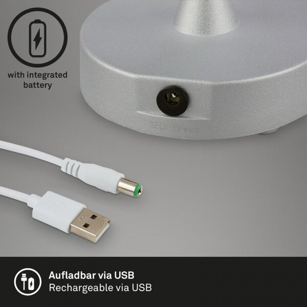 Brilo - LED stmievateľná nabíjacia stolná lampa LOLE LED/3W/5V IP44 strieborná