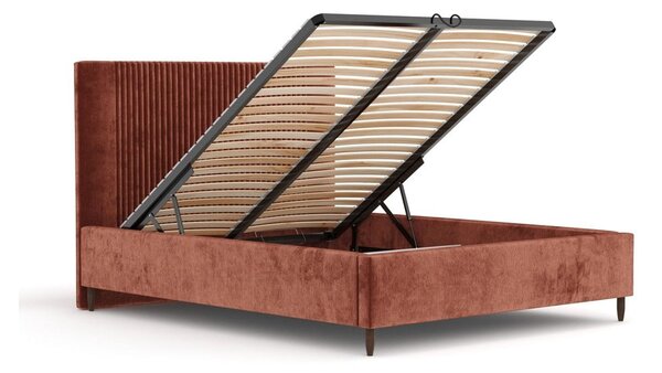 Čalúnená dvojlôžková posteľ s úložným priestorom s roštom 140x200 cm v tehlovej farbe Etero – Maison de Rêve