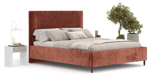 Čalúnená dvojlôžková posteľ s úložným priestorom s roštom 140x200 cm v tehlovej farbe Etero – Maison de Rêve