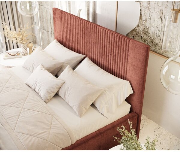 Čalúnená dvojlôžková posteľ s úložným priestorom s roštom 140x200 cm v tehlovej farbe Etero – Maison de Rêve