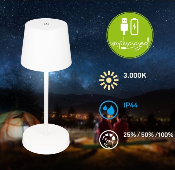 Briloner 7423016 - LED stmievateľná nabíjacia stolná lampa LED/2,6W/5V IP44 biel