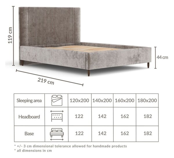 Béžová čalúnená dvojlôžková posteľ s úložným priestorom s roštom 180x200 cm Etero – Maison de Rêve