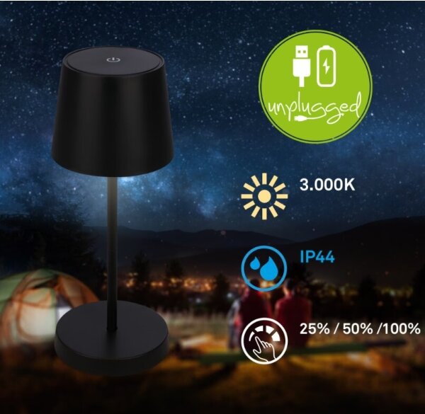 Briloner 7423015 - LED Stmievateľná stolná lampa LED/2,6W/5V IP44 čierna