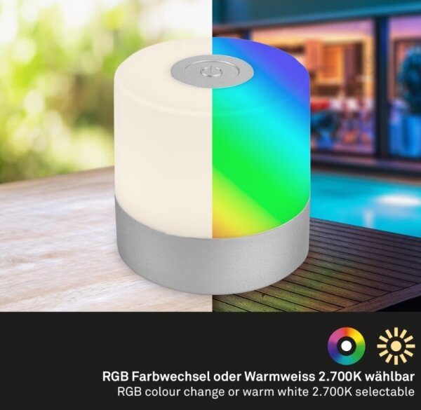 Briloner 7462014 - LED RGB Nabíjacia stolná lampa LED/1,5W/5V IP44 chróm