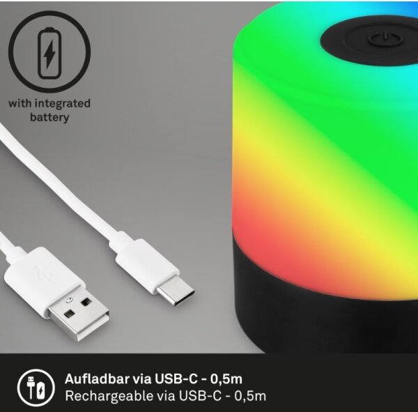 Briloner 7462015 - LED RGB nabíjacia stolná lampa LED/1,5W/5V IP44 čierna