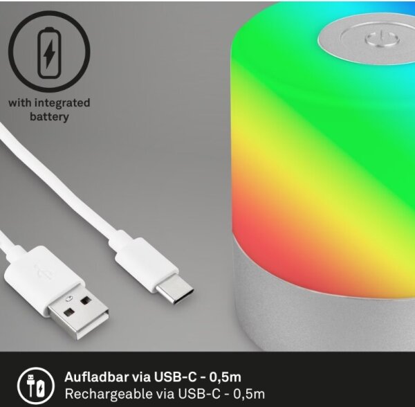 Briloner 7462014 - LED RGB Nabíjacia stolná lampa LED/1,5W/5V IP44 chróm