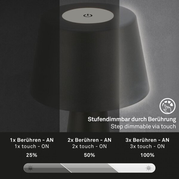 Brilo - LED Stmievateľná nabíjacia vonkajšia stolná lampa LED/3,5W/5V IP44 čierna