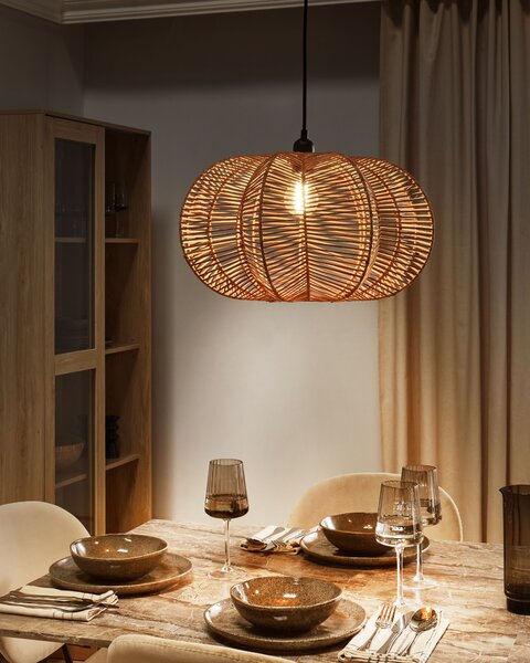 Závesná lampa prírodná ratanové tienidlo čierna kovová objímka na žiarovku boho stropné svietidlo obývačka spálňa