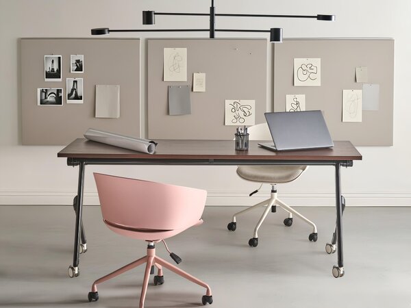 Skladací písací stôl tmavohnedá MFC stolová doska čierny kovový rám 180 x 60 cm prenosný stolík s kolieskami moderná kancelária