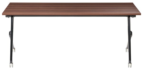 Skladací písací stôl tmavohnedá MFC stolová doska čierny kovový rám 180 x 60 cm prenosný stolík s kolieskami moderná kancelária