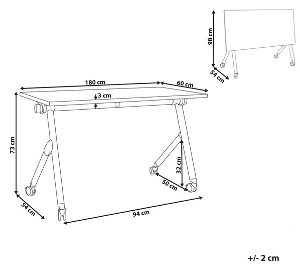 Skladací písací stôl tmavohnedá MFC stolová doska biely kovový rám 180 x 60 cm prenosný stolík s kolieskami moderná kancelária