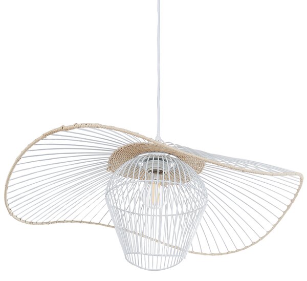 Závesná lampa biela s ratanovým tienidlom kovové závesné svietidlo do interiéru