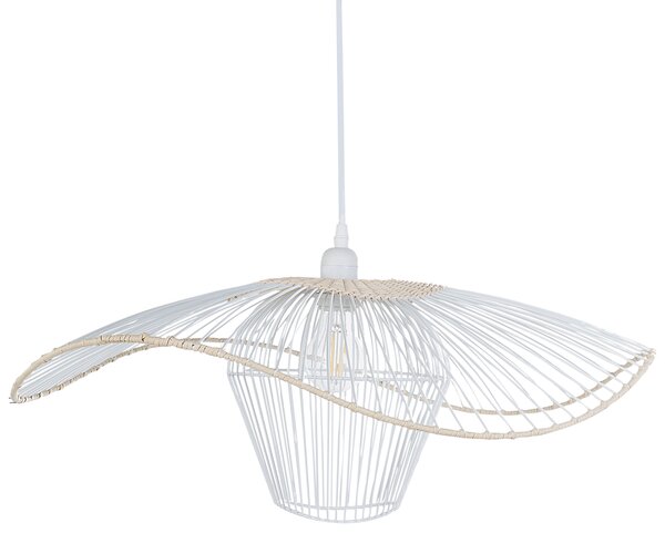 Závesná lampa biela s ratanovým tienidlom kovové závesné svietidlo do interiéru