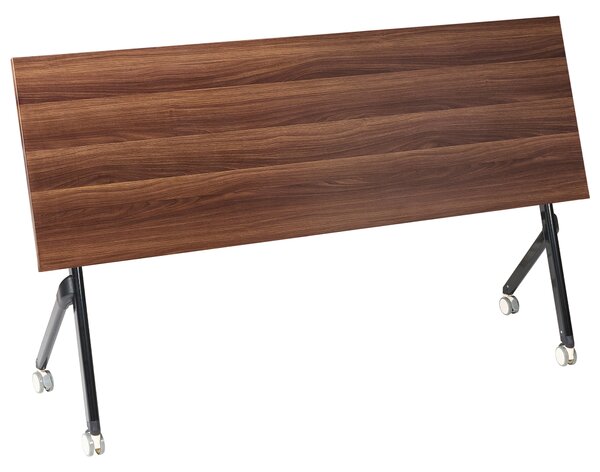 Skladací písací stôl tmavohnedá MFC stolová doska čierny kovový rám 180 x 60 cm prenosný stolík s kolieskami moderná kancelária