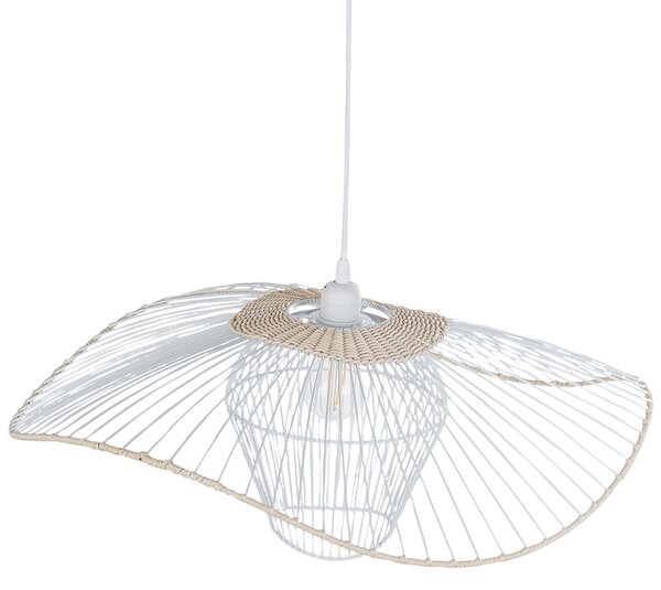 Závesná lampa biela s ratanovým tienidlom kovové závesné svietidlo do interiéru