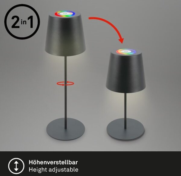 Briloner 7507015 - LED RGBW stmievateľná nabíjacia stolová lampa LED/2,5W/5V IP44 antracit