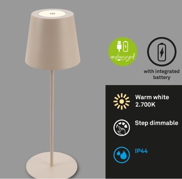 Briloner 7508011 - LED stmievateľná nabíjateľná stolná lampa LED/2,5W/5V IP44 béžová