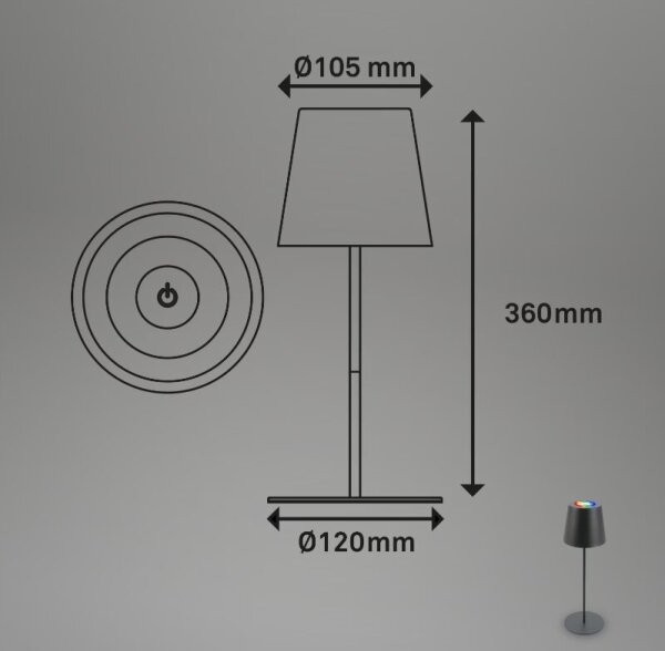 Briloner 7507015 - LED RGBW stmievateľná nabíjacia stolová lampa LED/2,5W/5V IP44 antracit