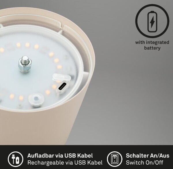 Briloner 7508011 - LED stmievateľná nabíjateľná stolná lampa LED/2,5W/5V IP44 béžová