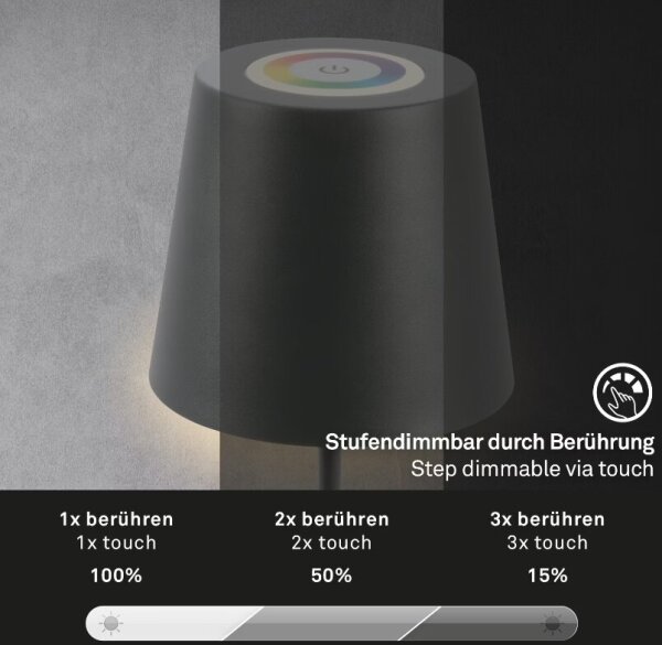 Briloner 7507015 - LED RGBW stmievateľná nabíjacia stolová lampa LED/2,5W/5V IP44 antracit