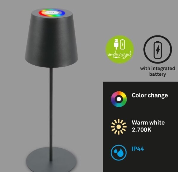 Briloner 7507015 - LED RGBW stmievateľná nabíjacia stolová lampa LED/2,5W/5V IP44 antracit