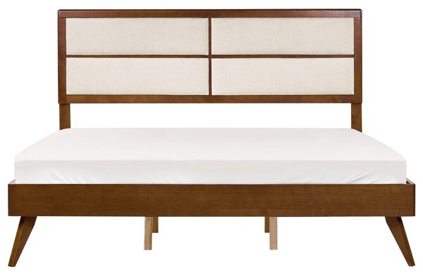 Posteľ tmavý jaseň béžová 180 x 200 cm lamelový rošt vysoké čalúnené čelo moderný štýl spálňa