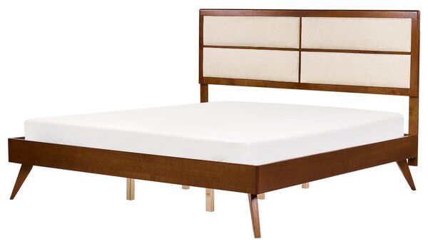 Posteľ tmavý jaseň béžová 180 x 200 cm lamelový rošt vysoké čalúnené čelo moderný štýl spálňa