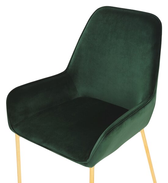 Sada 2 jedálenských stoličiek zelené zamatové čalúnenie zlaté kovové nohy retro glamour štýl