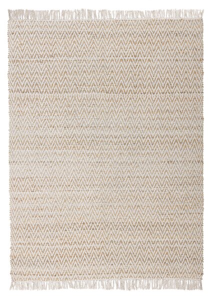 Koberec béžový juta a bavlna 140 x 200 cm so strapcami ručne tkaný boho chodba spálňa