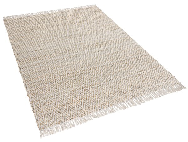 Koberec béžový juta a bavlna 140 x 200 cm so strapcami ručne tkaný boho chodba spálňa