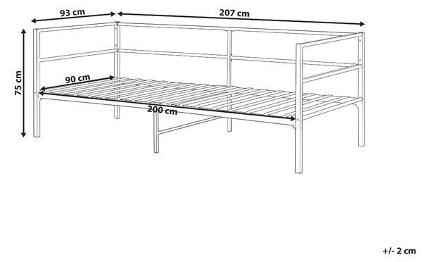 Posteľ čierna kovová 90 x 200 cm posteľný rám s roštom moderný industriálny štýl spálňa
