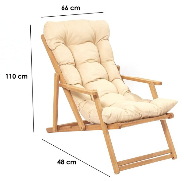 Kalune Design Skladacie záhradné ležadlo Triol z masívu hnedé/krémové