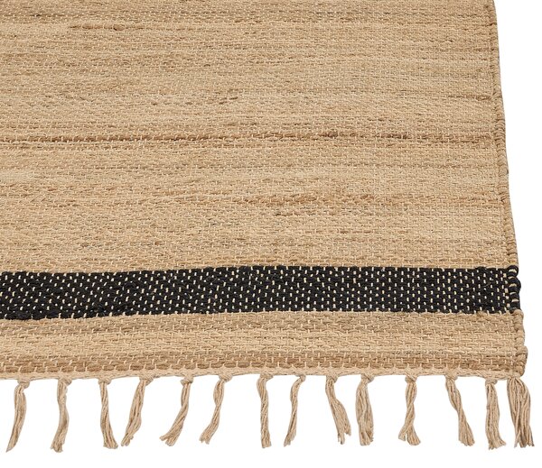 Koberec béžový jutový 160 x 230 cm pletený ručne vyrobený pásikavý vzor prírodný boho štýl textil