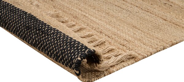 Koberec béžový jutový 160 x 230 cm pletený ručne vyrobený pásikavý vzor prírodný boho štýl textil