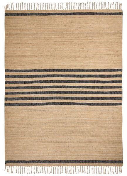 Koberec béžový jutový 160 x 230 cm pletený ručne vyrobený pásikavý vzor prírodný boho štýl textil