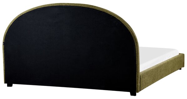 Posteľ olivovozelená buklé čalúnenie 180 x 200 cm zaoblené čelo minimalistický retro dizajn spálňa