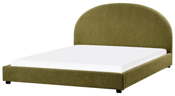 Posteľ olivovozelená buklé čalúnenie 180 x 200 cm zaoblené čelo minimalistický retro dizajn spálňa