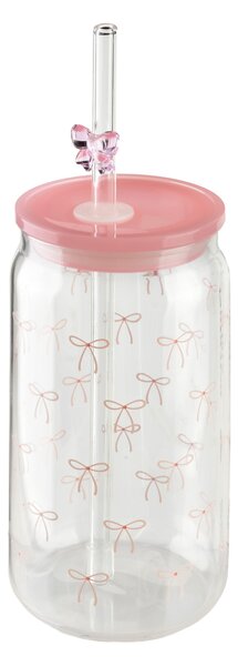 Allesken Sklenený hrnček PETER RIBBON 480 ml so slamkou číry