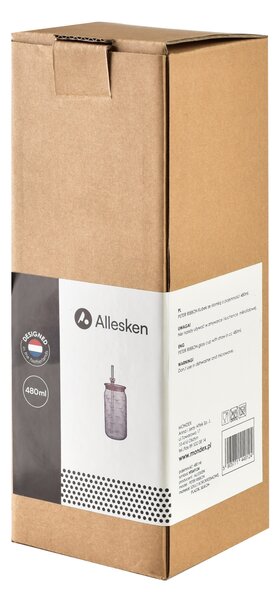 Allesken Sklenený hrnček PETER RIBBON 480 ml so slamkou číry