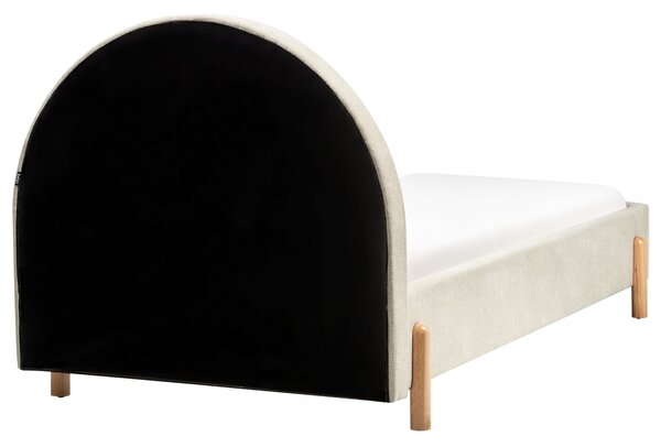 Posteľ béžová látková čalúnená 90 x 200 cm minimalistický retro dizajn zaoblené čelo postele