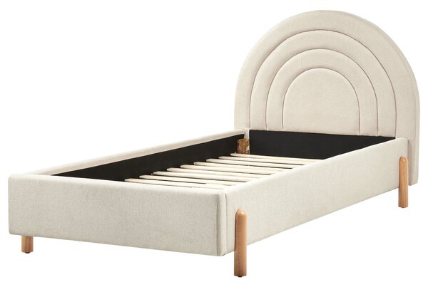 Posteľ béžová látková čalúnená 90 x 200 cm minimalistický retro dizajn zaoblené čelo postele