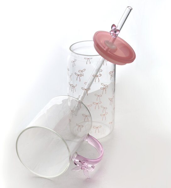 Allesken Sklenený hrnček PETER RIBBON 400 ml číry/ružový