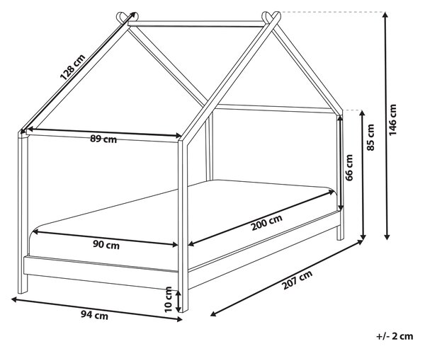 Detská posteľ biela borovicové drevo 90 x 200 cm tvar domčeka lamelový rošt moderný štýl detská izba