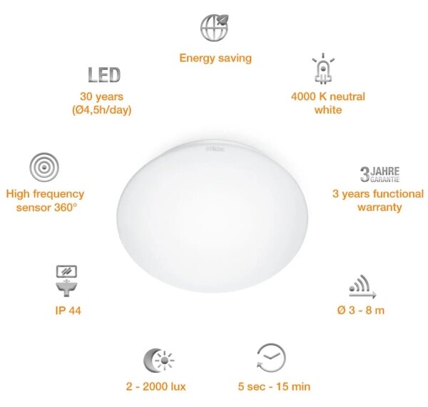 STEINEL 008383 - LED Kúpeľňové svietidlo so senzorom RS16LED LED/9,5W/230V IP44