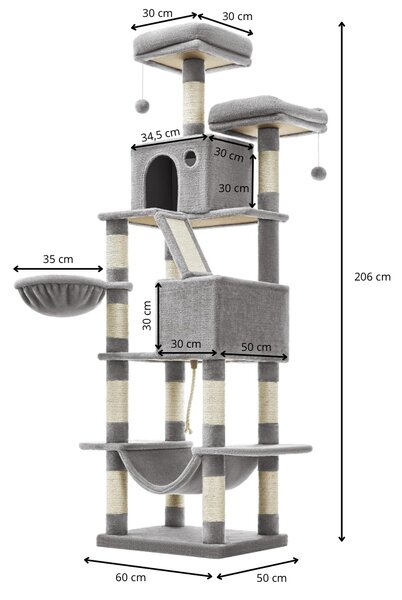 SONGMICS Škrabadlo pre mačky Awice 206 cm sivé